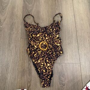 We Wore What Yellow/gold and Black one piece bamboo belt